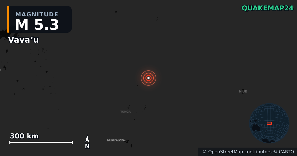 Erdbeben M5,3 bei Vavaʻu (Tonga) · 2026-09-08 — Karte der Lage des Epizentrums