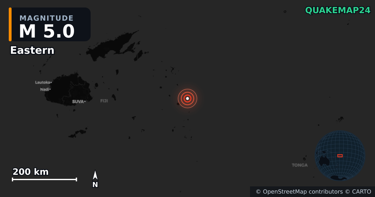 M5.0 earthquake near Eastern on Jul 15, 2025 — map of epicenter and shaking intensity | QuakeMap24