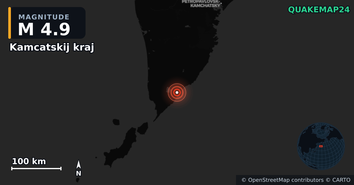 M4.9 earthquake near Kamcatskij kraj on Jul 31, 2025 — map of epicenter and shaking intensity | QuakeMap24