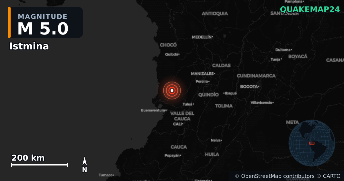 Erdbeben M5,0 bei Istmina, Chocó (Kolumbien) · 2026-09-16 — Karte der Lage des Epizentrums