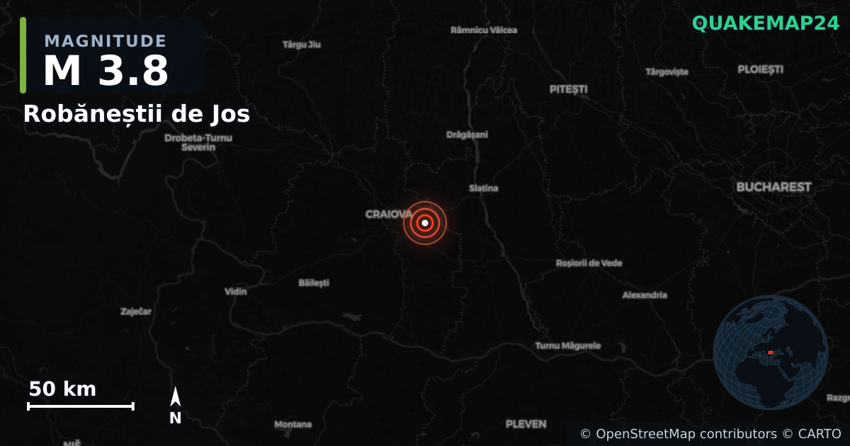 Séisme de M3,8 près de Robăneștii de Jos (Roumanie) · 2026-09-23 — Carte de localisation de l’épicentre