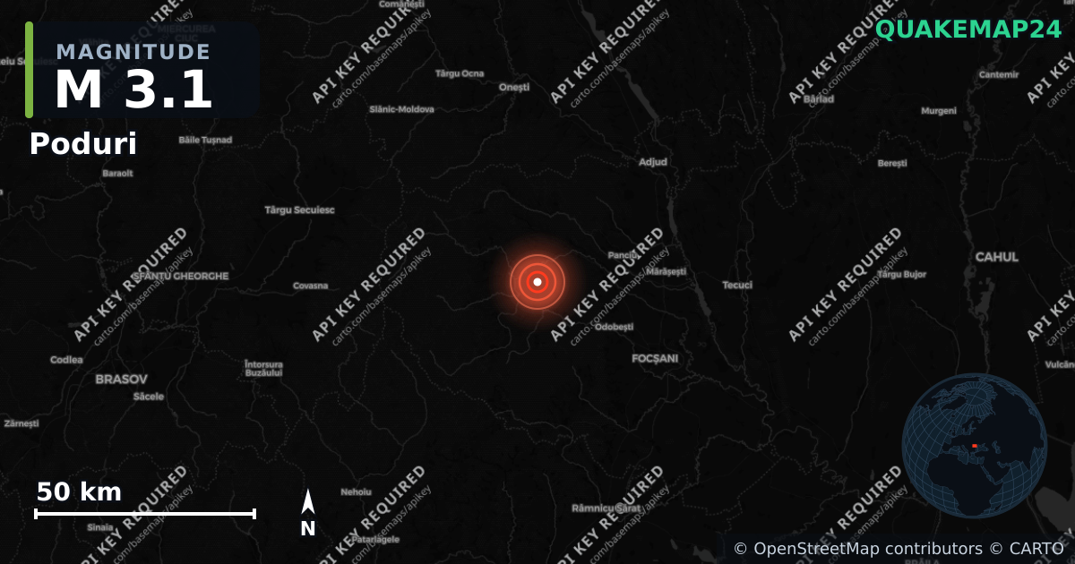 M3.1 earthquake near Poduri on Aug 31, 2026 — map of epicenter and shaking intensity | QuakeMap24