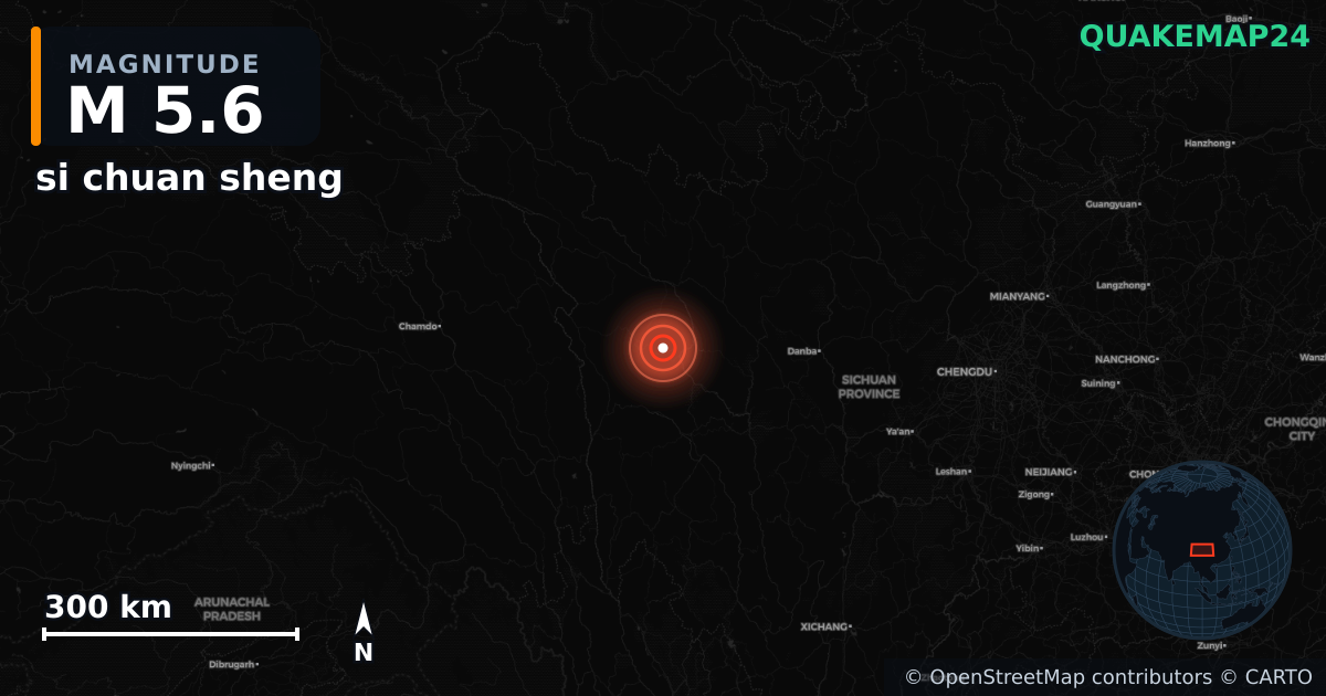 M5.6 earthquake near si chuan sheng on Oct 9, 2025 — map of epicenter and shaking intensity | QuakeMap24