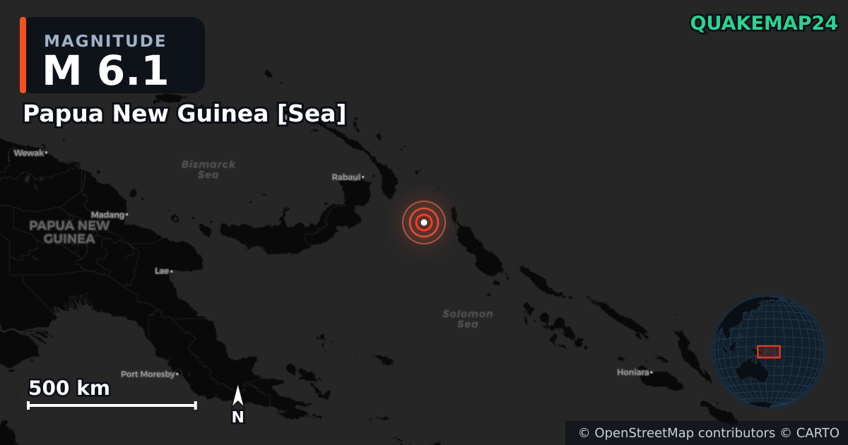 M6.1 earthquake near Papua New Guinea [Sea] on Sep 16, 2025 — map of epicenter and shaking intensity | QuakeMap24
