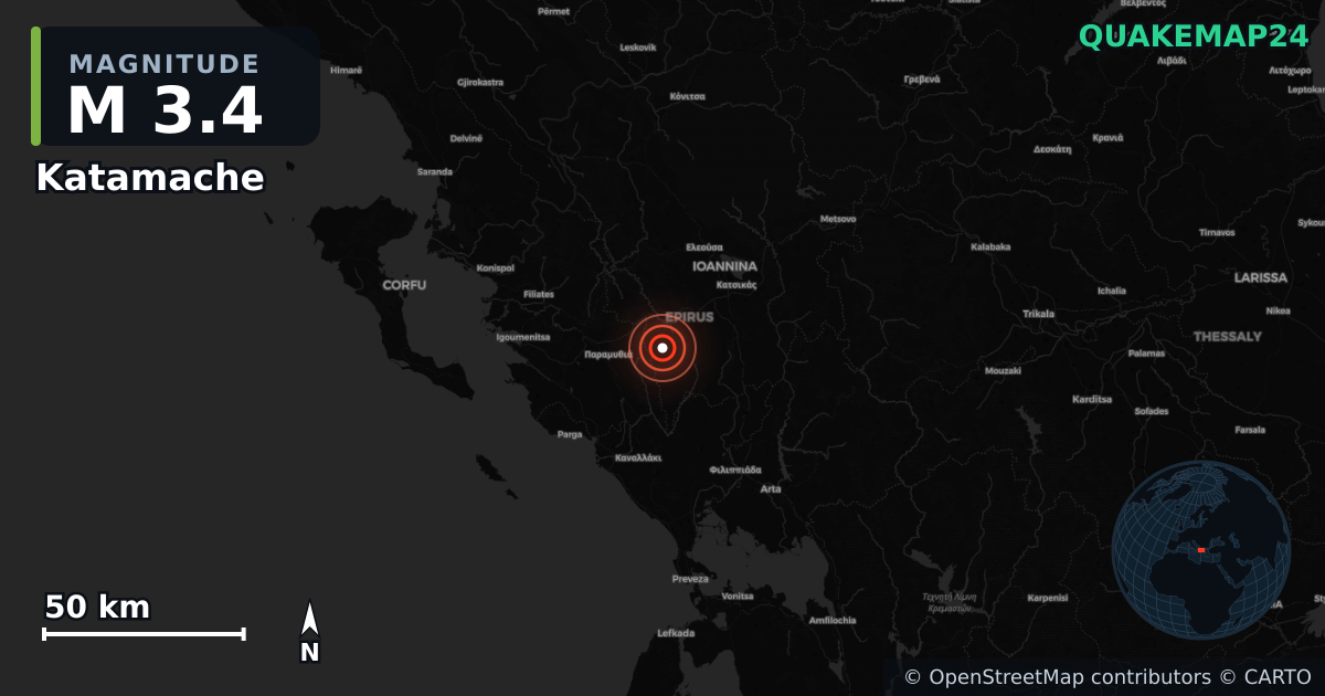 M3.4 earthquake near Katamache on Apr 1, 2026 — map of epicenter and shaking intensity | QuakeMap24