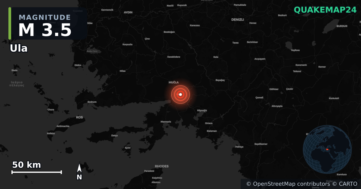 M3.5 earthquake near Ula on Jul 25, 2025 — map of epicenter and shaking intensity | QuakeMap24