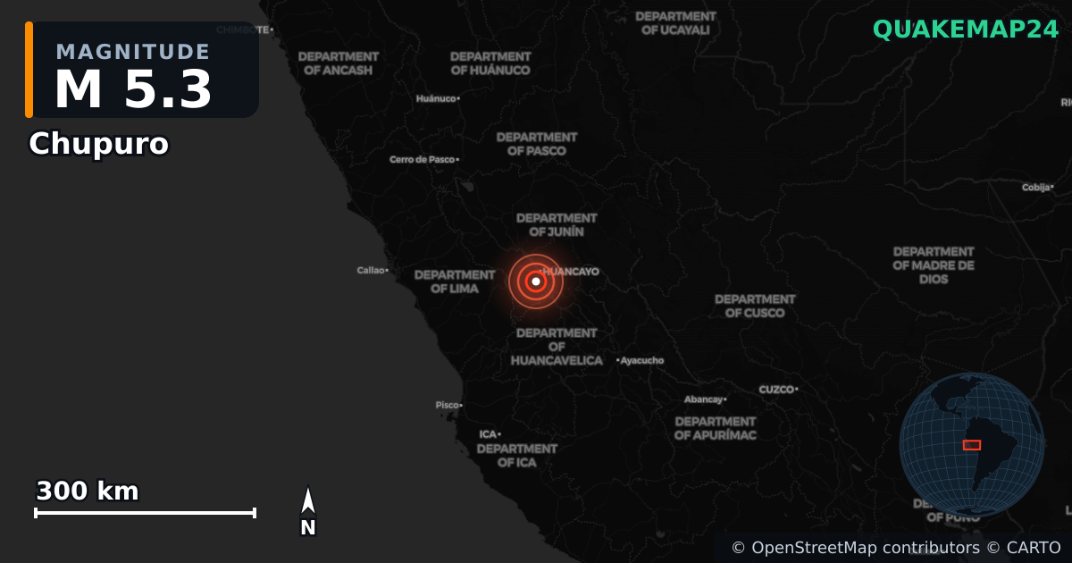 M5.3 earthquake near Chupuro on Aug 6, 2026 — map of epicenter and shaking intensity | QuakeMap24