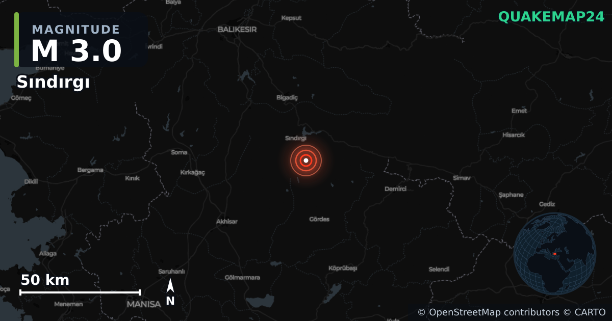 Terremoto de M3,0 cerca de WESTERN TURKEY (Turquía) · 2025-12-26 — Mapa de la ubicación del epicentro