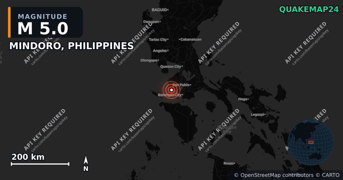 M5.0 earthquake near MINDORO, PHILIPPINES on Mar 7, 2026 — map of epicenter and shaking intensity | QuakeMap24