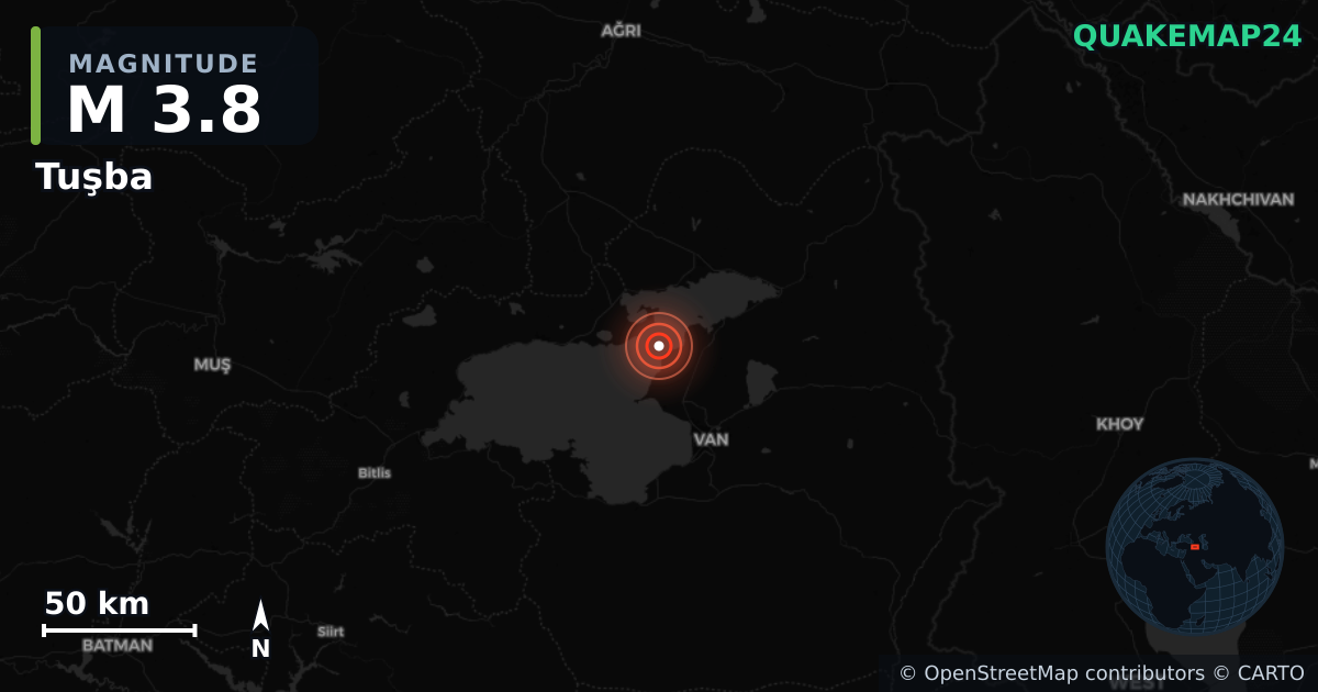 M3.8 Earthquake near Tuşba, Van (Turkey) · 2026-05-29 — Map showing the location of the epicenter