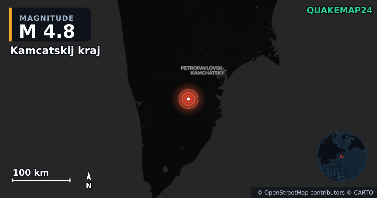 M4.8 earthquake near Kamcatskij kraj on Aug 4, 2025 — map of epicenter and shaking intensity | QuakeMap24