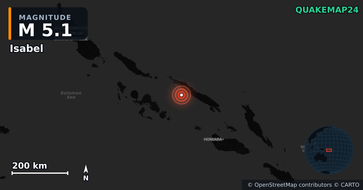 M5.1 earthquake near Isabel on Aug 6, 2026 — map of epicenter and shaking intensity | QuakeMap24