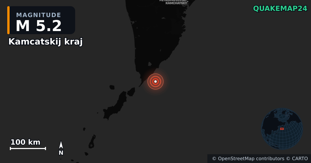 M5.2 earthquake near Kamcatskij kraj on Jul 30, 2025 — map of epicenter and shaking intensity | QuakeMap24
