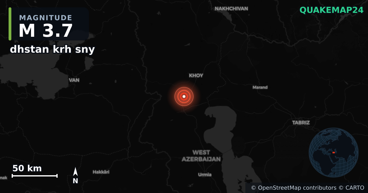 M3.7 earthquake near dhstan krh sny on Sep 14, 2025 — map of epicenter and shaking intensity | QuakeMap24