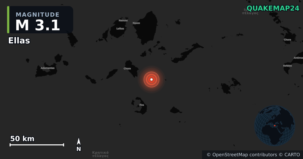 M3.1 earthquake near Ellas on Oct 1, 2025 — map of epicenter and shaking intensity | QuakeMap24
