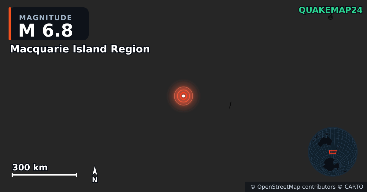 M6.8 Earthquake near Macquarie Island Region · 2025-04-29 — Map showing the location of the epicenter