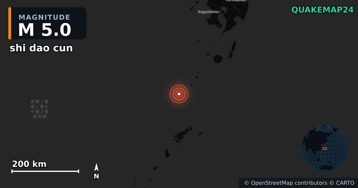 M5.0 earthquake near shi dao cun on Jun 23, 2025 — map of epicenter and shaking intensity | QuakeMap24