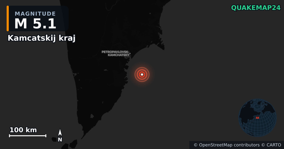 M5.1 earthquake near Kamcatskij kraj on Sep 7, 2025 — map of epicenter and shaking intensity | QuakeMap24