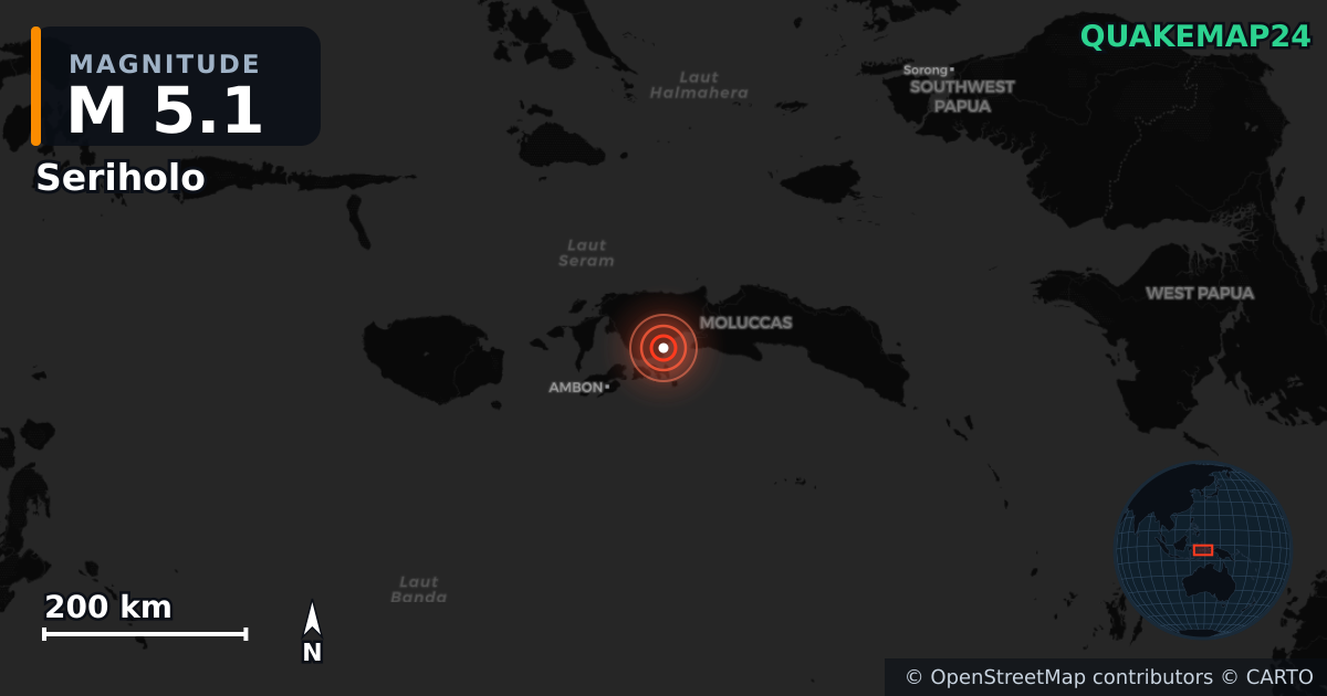 Erdbeben M5,1 bei Seriholo, Maluku (Indonesien) — Karte der Lage des Epizentrums