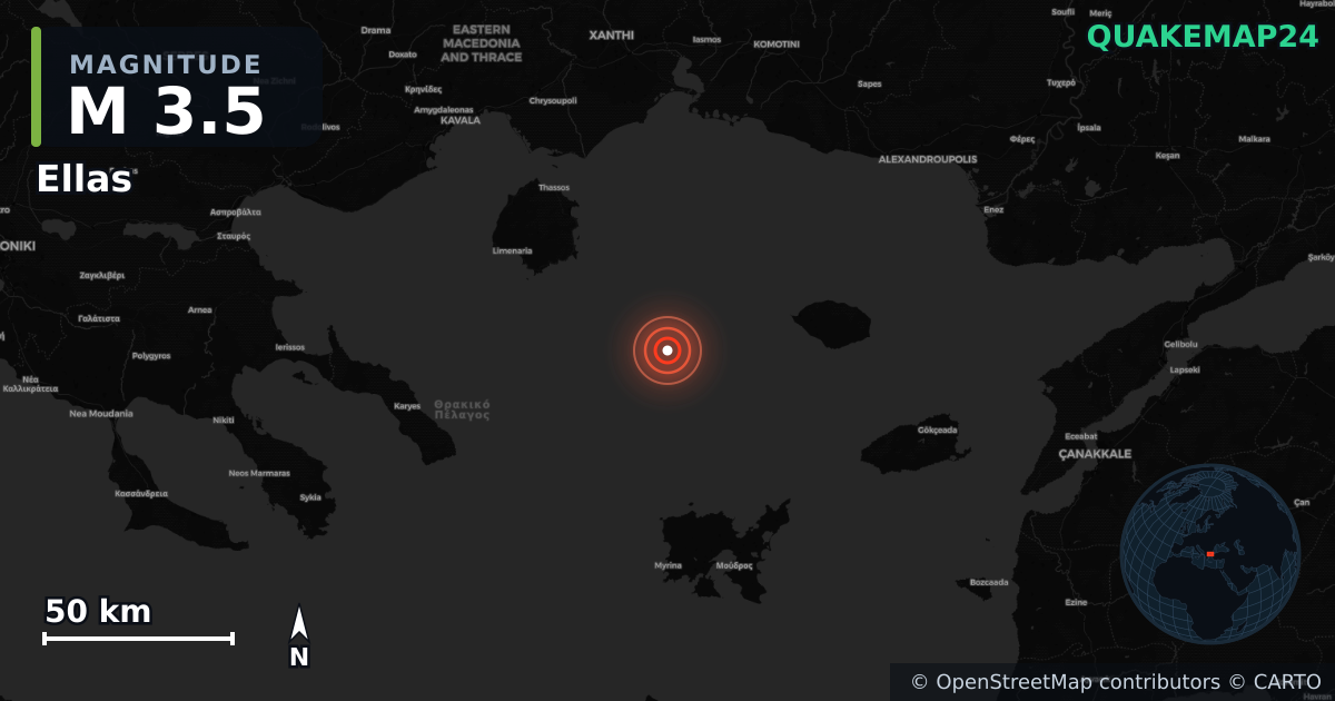 M3.5 earthquake near Ellas on Oct 6, 2025 — map of epicenter and shaking intensity | QuakeMap24