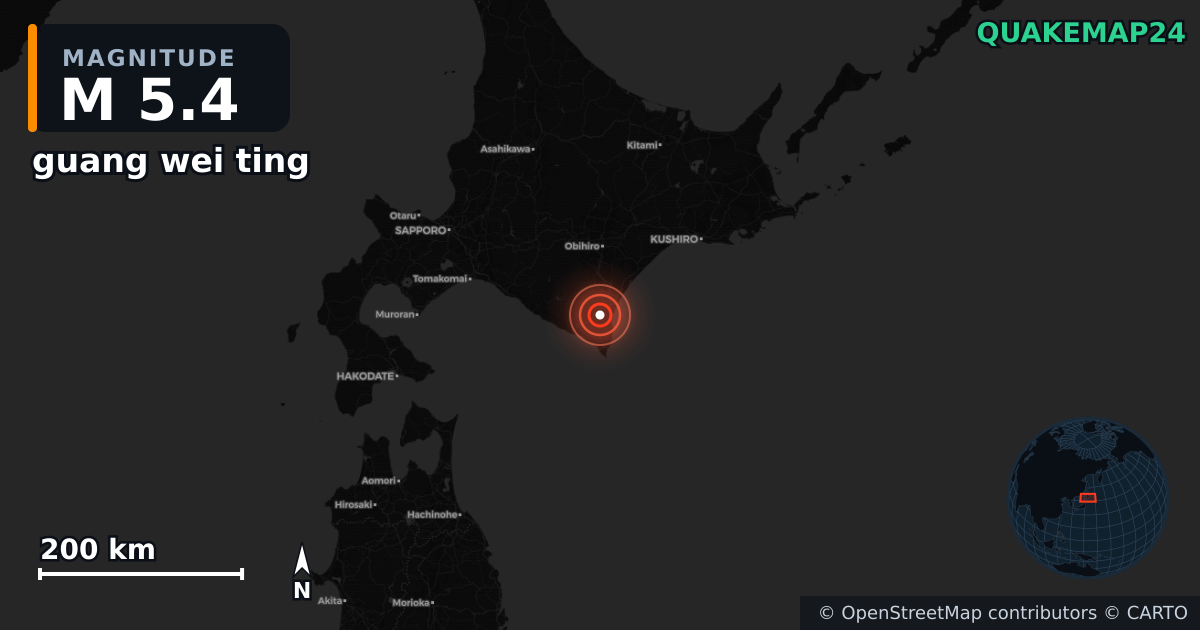M5.4 earthquake near guang wei ting on Jul 28, 2025 — map of epicenter and shaking intensity | QuakeMap24