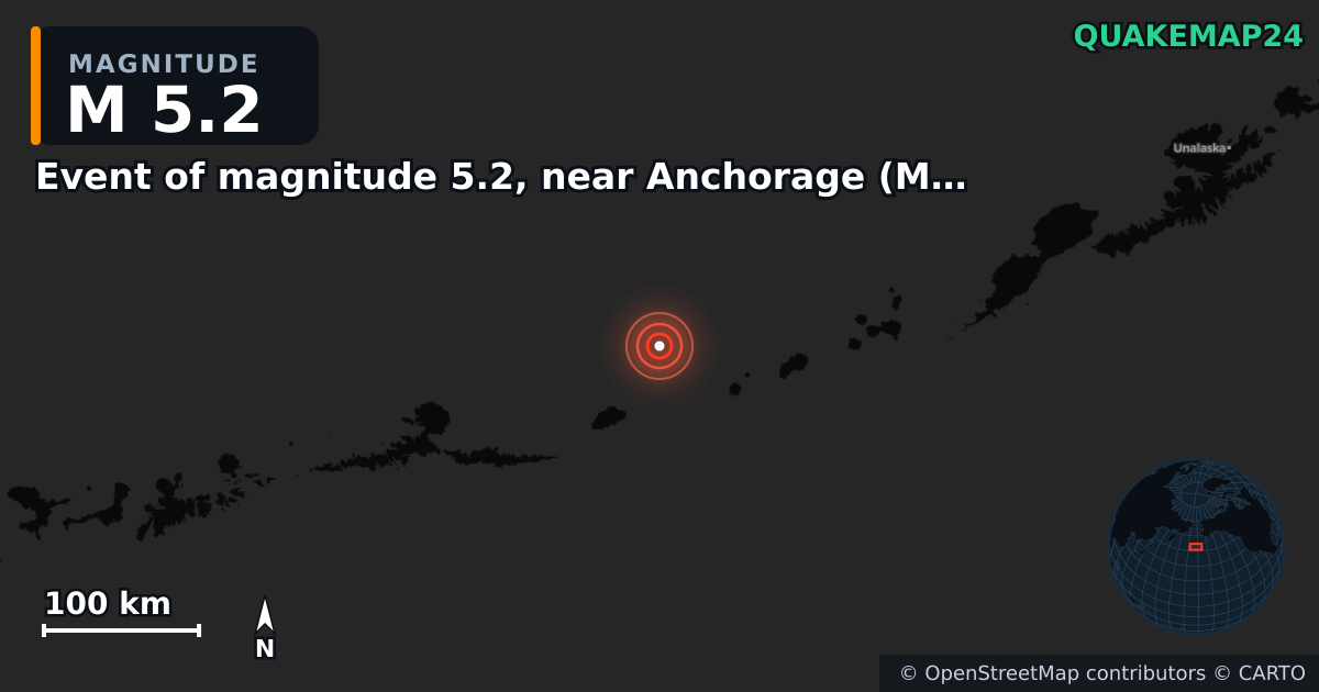 M5.2 earthquake near Event of magnitude 5.2, near Anchorage (Monde) on May 22, 2026 — map of epicenter and shaking intensity | QuakeMap24