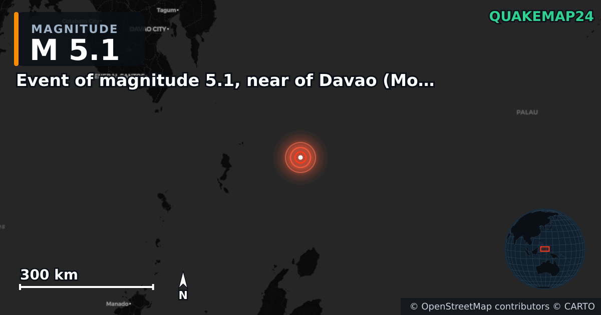 M5.1 Earthquake near Event of magnitude 5.1, near of Davao (Monde) · 2026-02-13 — Map showing the location of the epicenter