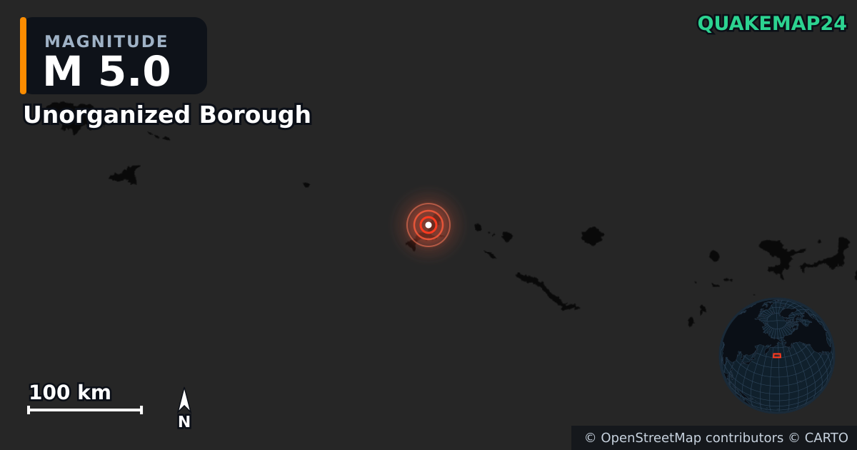 M5.0 earthquake near Unorganized Borough on Jan 23, 2026 — map of epicenter and shaking intensity | QuakeMap24