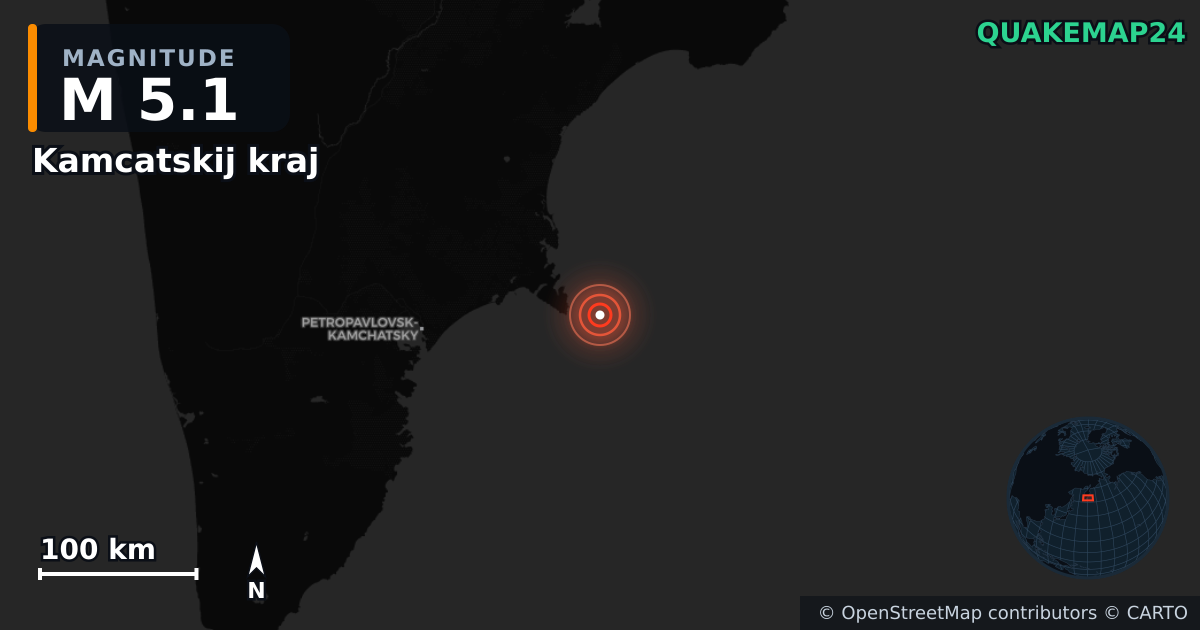 M5.1 earthquake near Kamcatskij kraj on Sep 13, 2025 — map of epicenter and shaking intensity | QuakeMap24