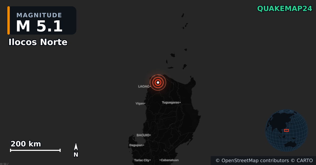 M5.1 earthquake near Ilocos Norte on Nov 27, 2025 — map of epicenter and shaking intensity | QuakeMap24