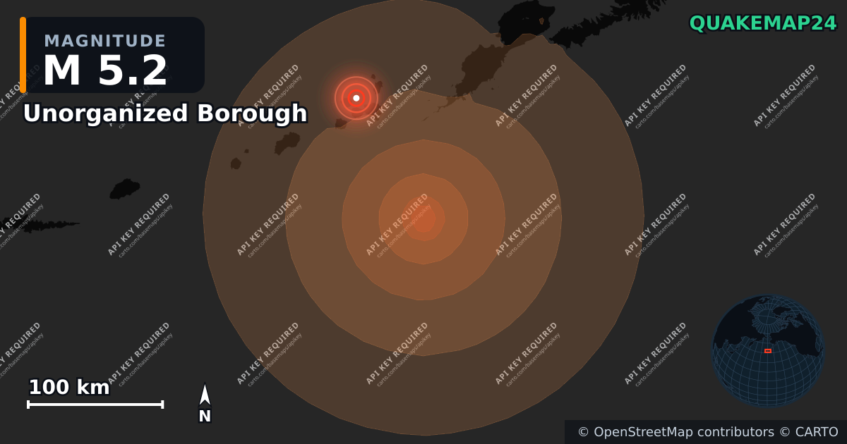 M5.2 earthquake near Unorganized Borough on Sep 3, 2026 — map of epicenter and shaking intensity | QuakeMap24