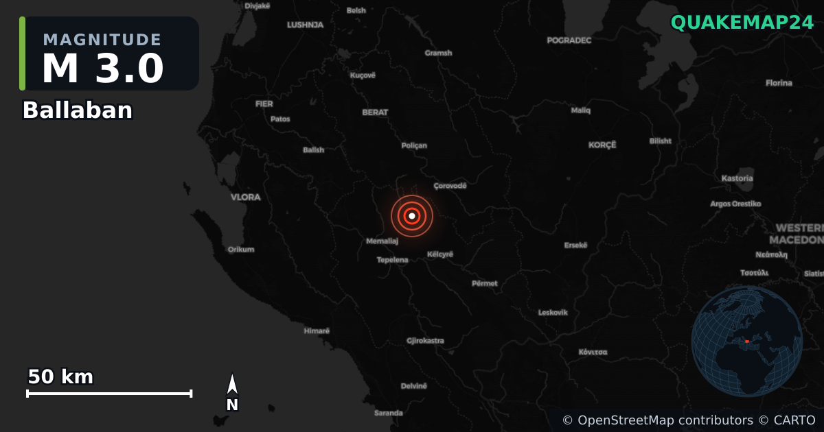 M3.0 earthquake near Ballaban on Oct 19, 2025 — map of epicenter and shaking intensity | QuakeMap24