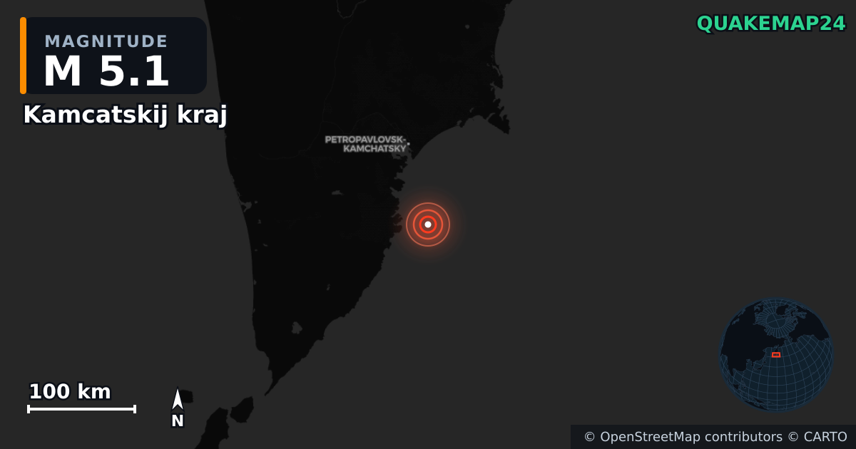 M5.1 earthquake near Kamcatskij kraj on Nov 3, 2025 — map of epicenter and shaking intensity | QuakeMap24