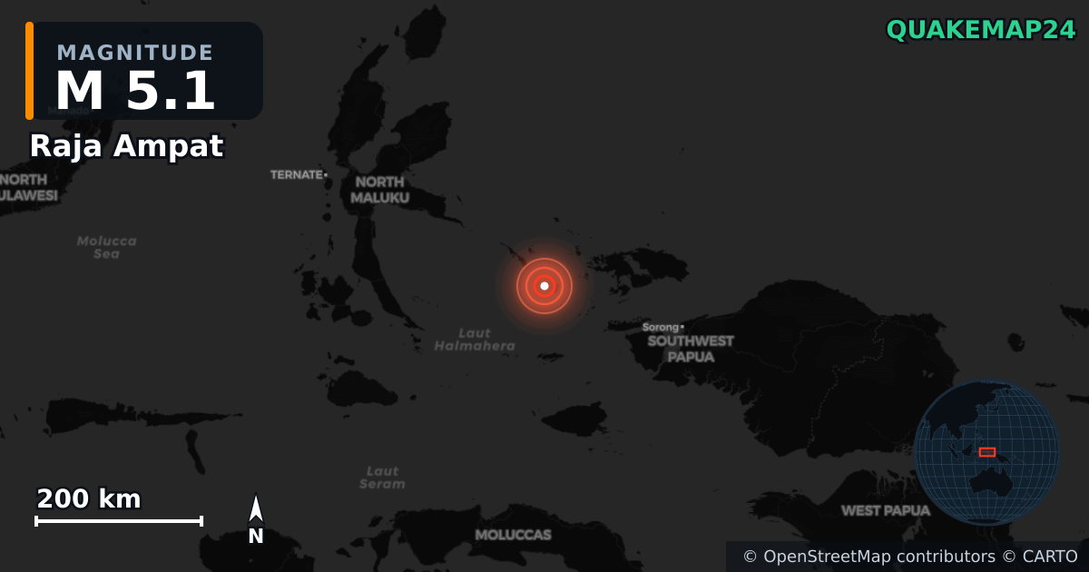 M5.1 earthquake near Raja Ampat on Apr 1, 2026 — map of epicenter and shaking intensity | QuakeMap24