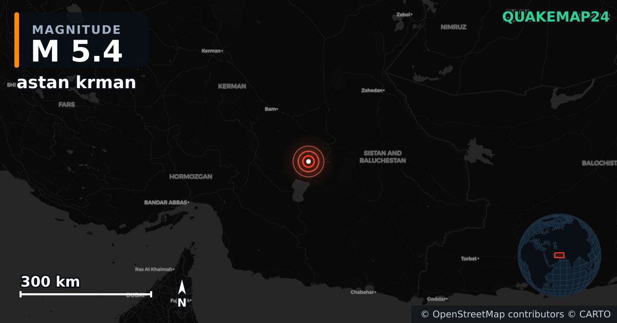M5.4 earthquake near astan krman on Aug 5, 2025 — map of epicenter and shaking intensity | QuakeMap24