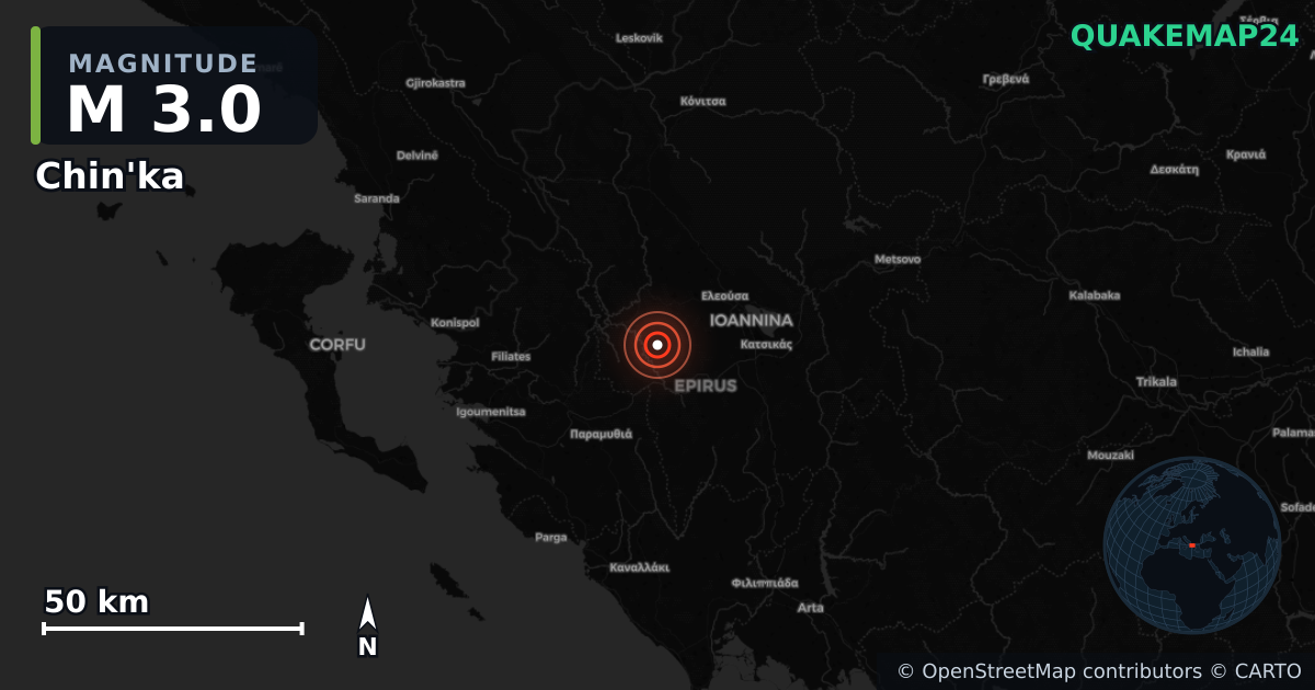 M3.0 earthquake near Chin'ka on Apr 7, 2026 — map of epicenter and shaking intensity | QuakeMap24