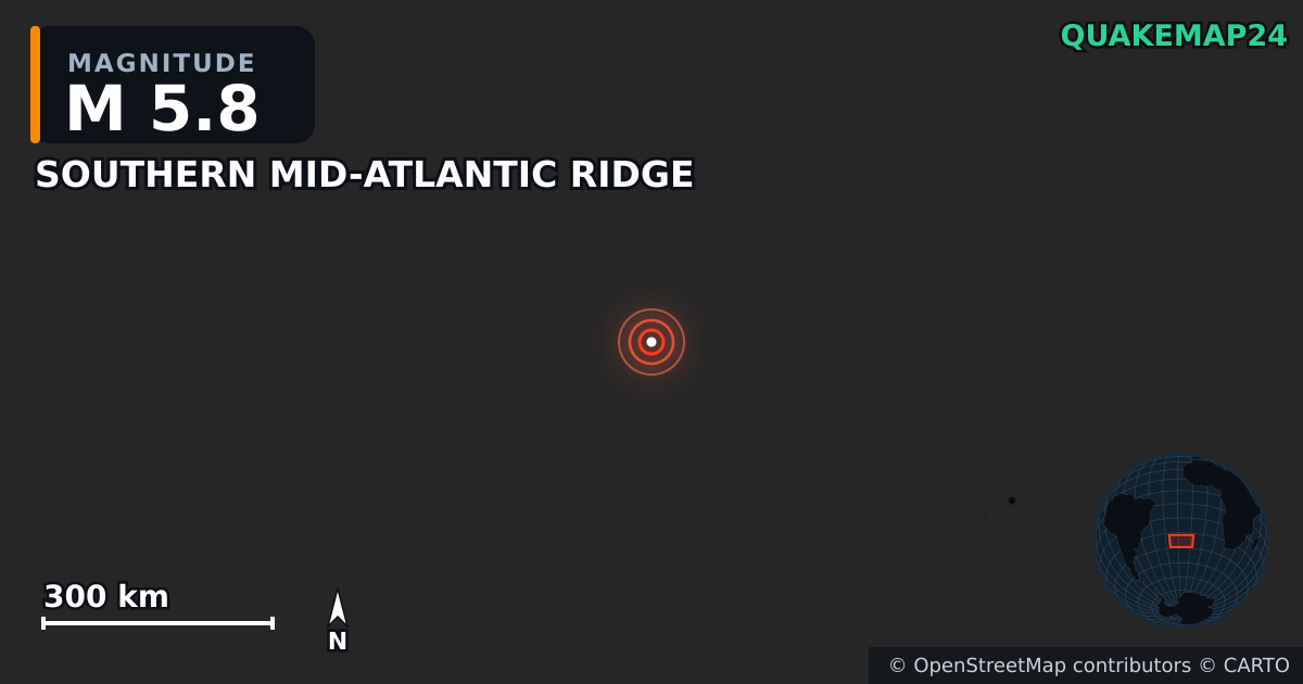 SOUTHERN MID-ATLANTIC RIDGE yakınında M5,8 deprem · 2026-01-26 — Deprem merkez üssünün konumunu gösteren harita