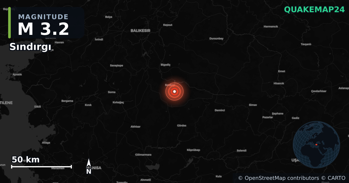 M3.2 earthquake near Sındırgı on Aug 23, 2025 — map of epicenter and shaking intensity | QuakeMap24