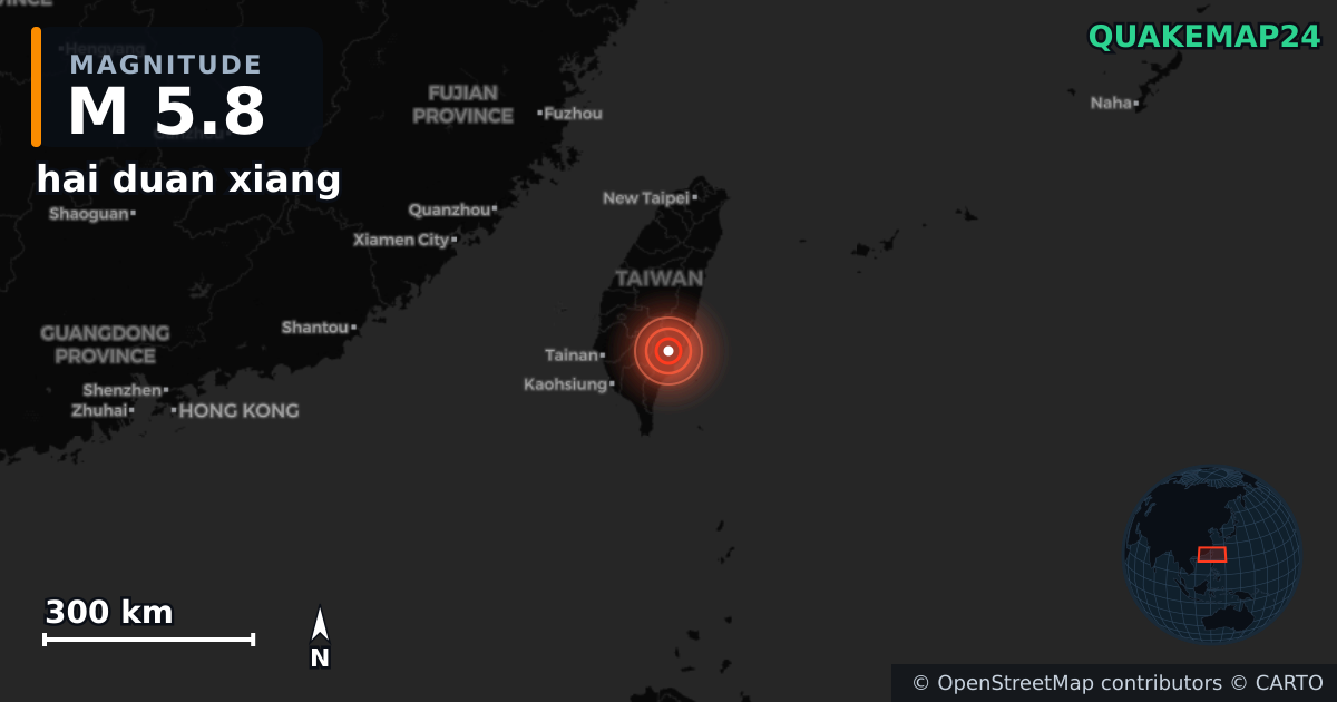 M5.8 earthquake near hai duan xiang on Dec 24, 2025 — map of epicenter and shaking intensity | QuakeMap24