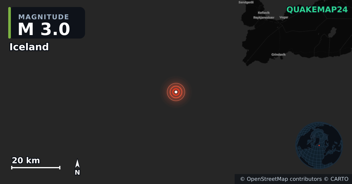 Sismo de M3,0 perto de Iceland (Islândia) · 2026-09-17 — Mapa da localização do epicentro