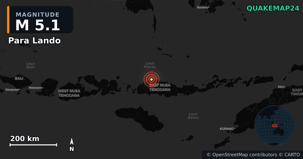 M5.1 earthquake near Para Lando on Aug 15, 2026 — map of epicenter and shaking intensity | QuakeMap24