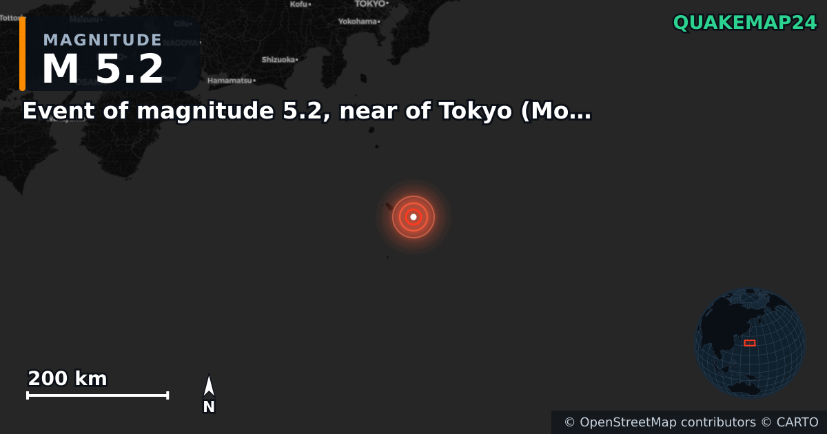 Σεισμός M5,2 κοντά στο Event of magnitude 5.2, near of Tokyo (Monde) · 2026-02-23 — Χάρτης της θέσης του επικέντρου
