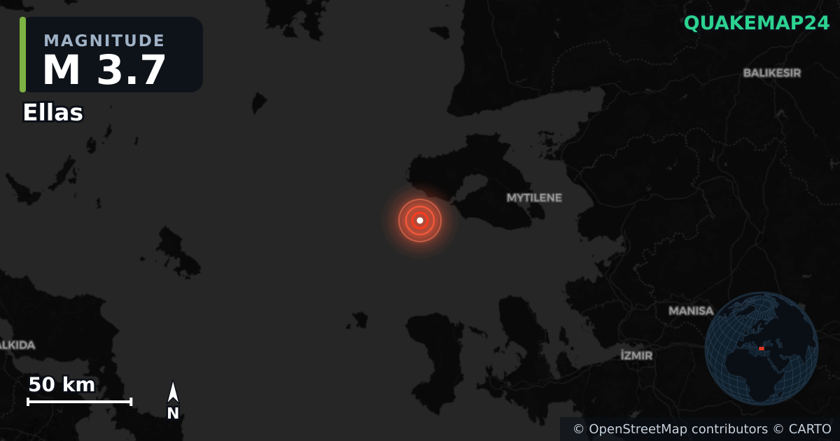 M3.7 earthquake near Ellas on Jan 2, 2026 — map of epicenter and shaking intensity | QuakeMap24