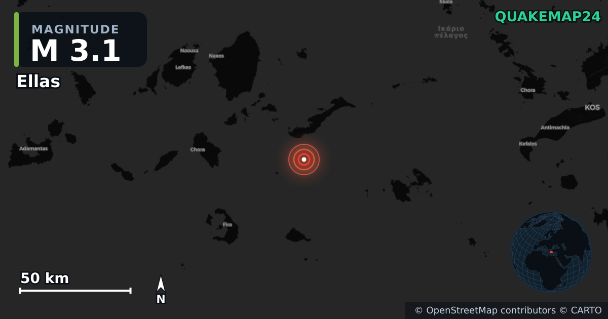 M3.1 earthquake near Ellas on May 26, 2026 — map of epicenter and shaking intensity | QuakeMap24