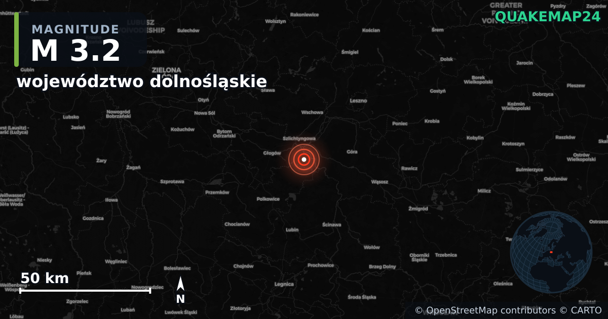 M3.2 earthquake near województwo dolnośląskie on Nov 4, 2025 — map of epicenter and shaking intensity | QuakeMap24