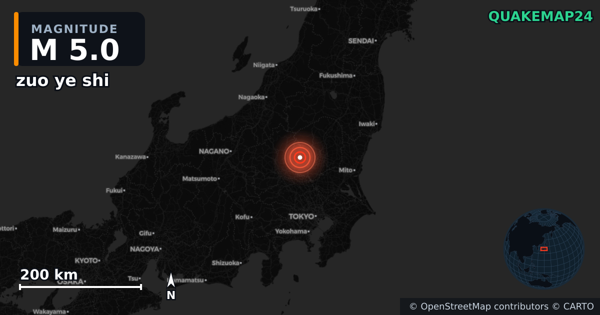 M5.0 earthquake near zuo ye shi on Oct 26, 2025 — map of epicenter and shaking intensity | QuakeMap24