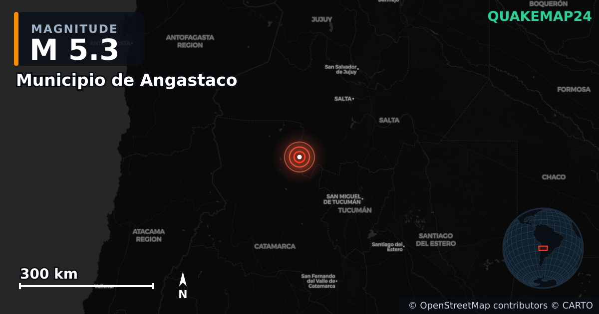 Sismo de M5,3 perto de Municipio de Angastaco, Salta (Argentina) · 2026-09-20 — Mapa da localização do epicentro