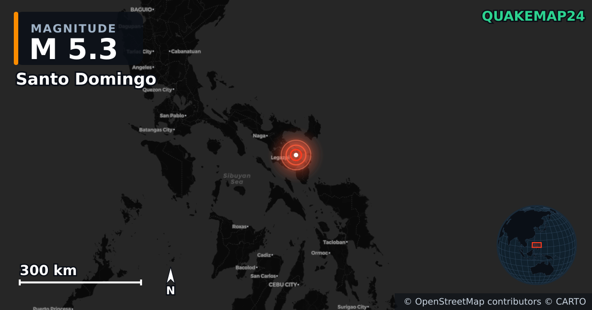 M5.3 earthquake near Santo Domingo on Jun 5, 2026 — map of epicenter and shaking intensity | QuakeMap24