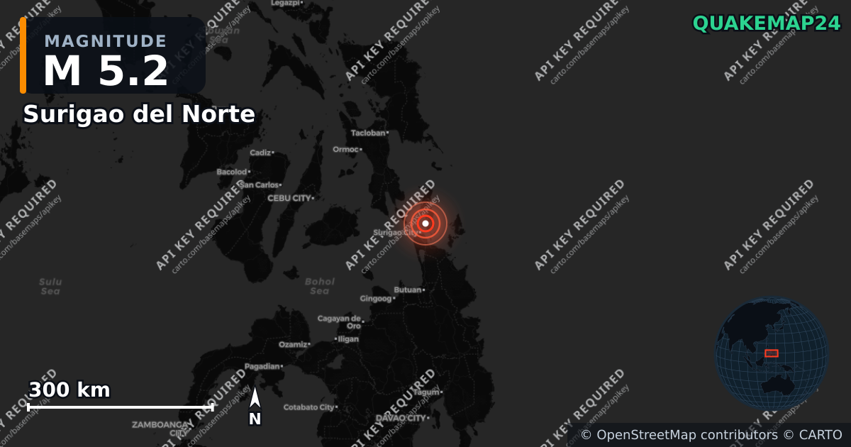 M5.2 earthquake near Surigao del Norte on Sep 8, 2025 — map of epicenter and shaking intensity | QuakeMap24