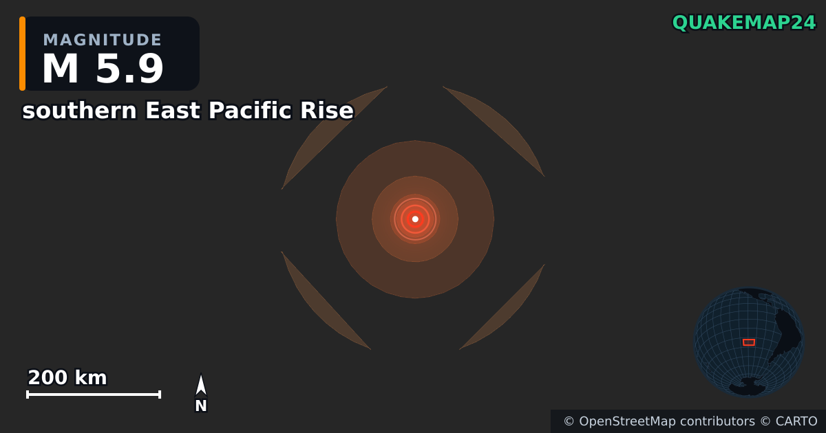 southern East Pacific Rise yakınında M5,9 deprem — Deprem merkez üssünün konumunu gösteren harita